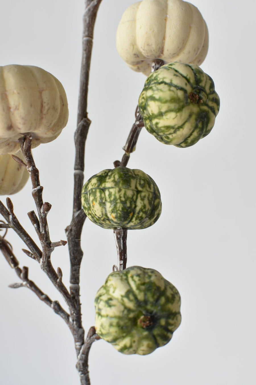 29" Faux White-Washed Pumkins On A Branch: Cream + Green