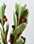 Full view of the 14.5 inch faux variegated holly bundle and raffia tie