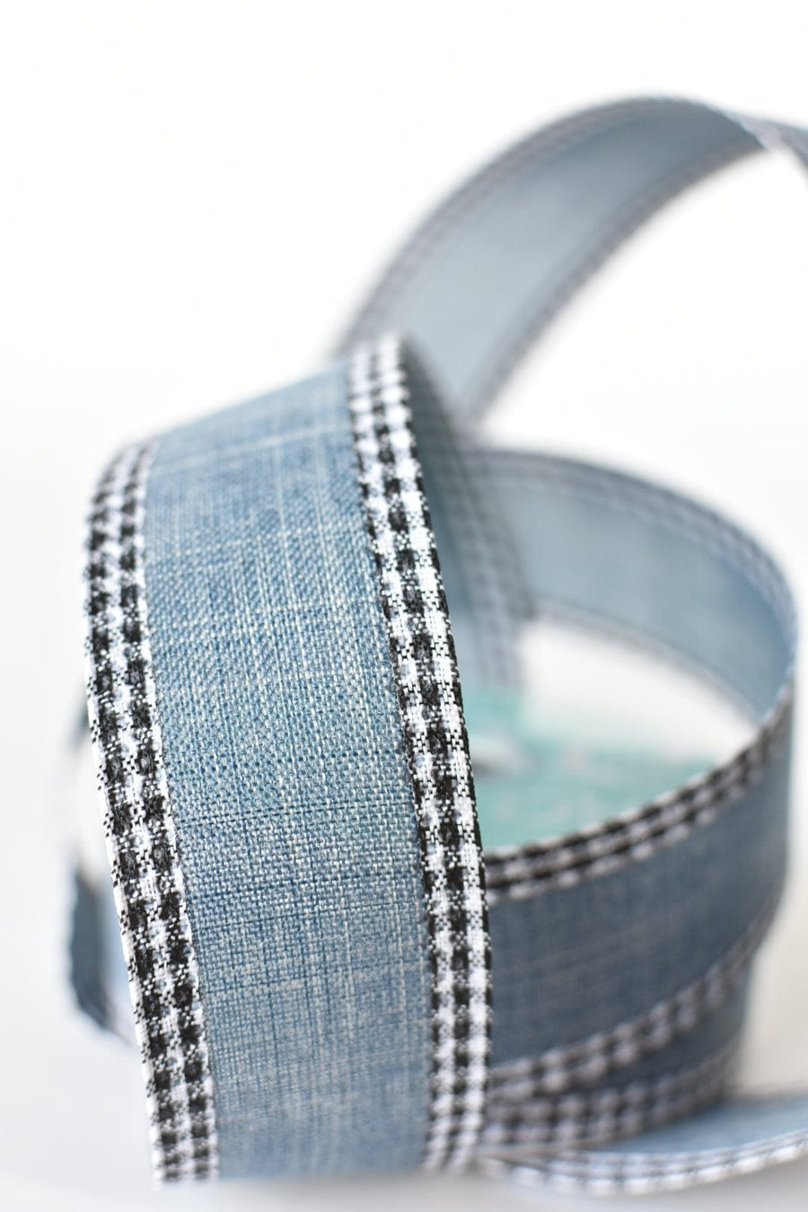 1 1/2" x 10yd Denim Faux Linen with Check Border