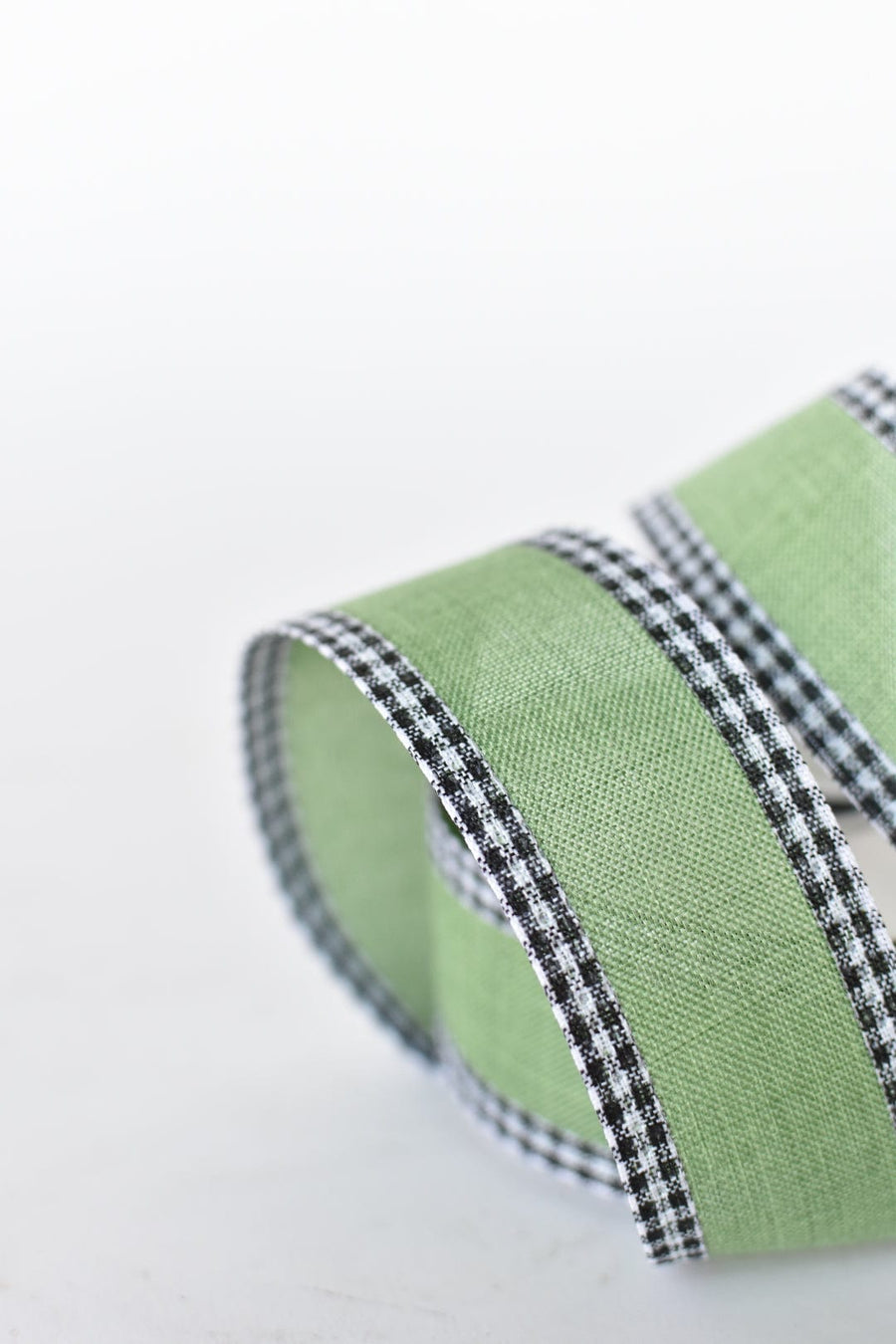 1 1/2" x 10yd Green Faux Linen with Check Border