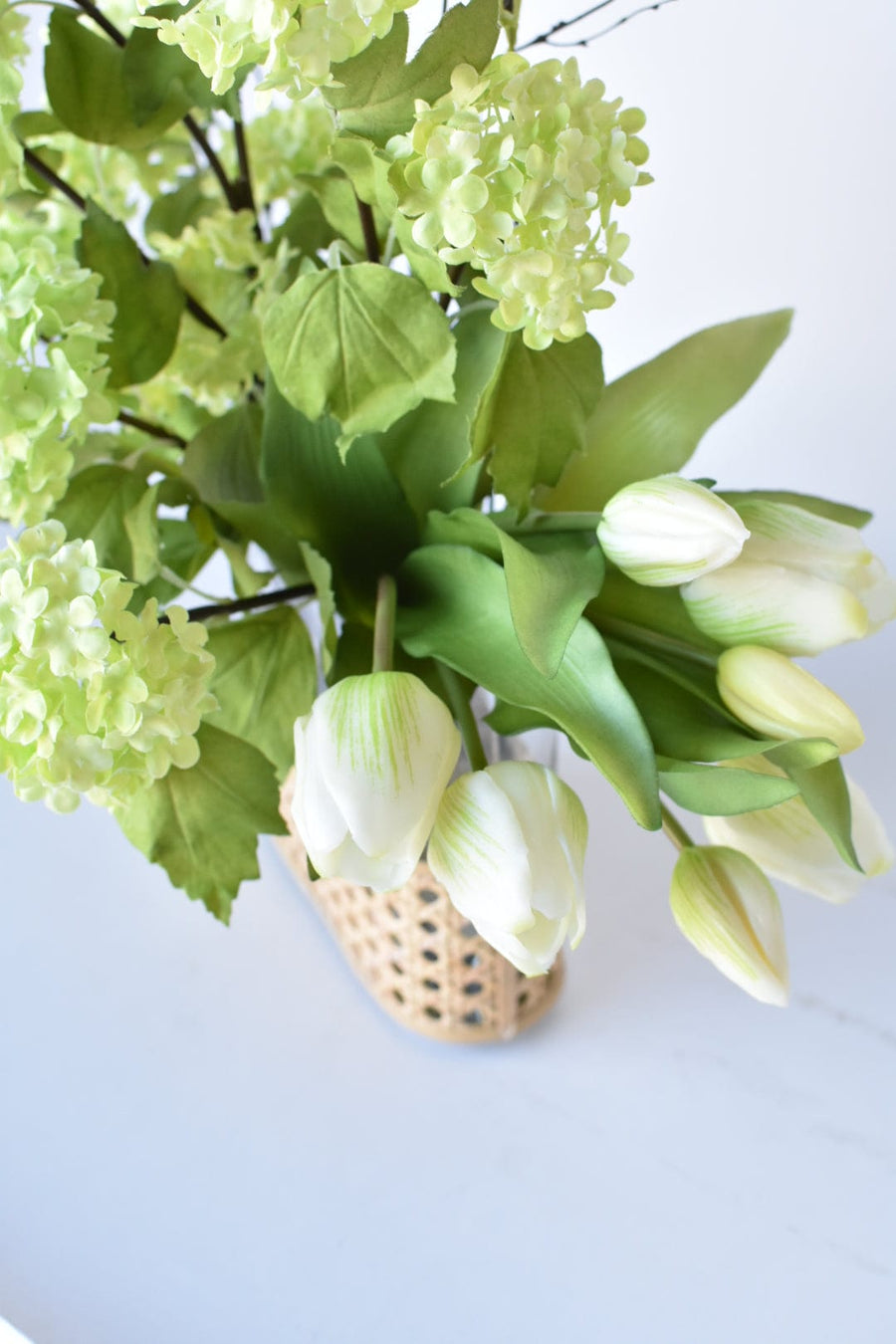 Green Snowball + White Tulip Arrangement