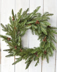 24" Faux Green Spruce Real Touch Wreath w/Faux Pinecones