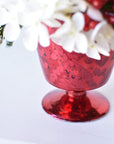 White Hydrangea + Greens in Red Glass Container
