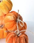 Set of 9 mini velvet pumpkins in goldenrod and burnt orange