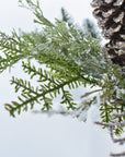 13" Iced Pinecone and Pine in White Ceramic Vase
