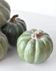 Hand painted resin pumpkins in varied shades of green
