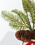 11" Faux Hemloch Stems w/Pinecones in Container with Red Velvet Bow