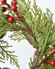 11" Faux Cedar Candle Ring With Pinecones/Berries (Fits up to a 3" Pillar Candle) CR2