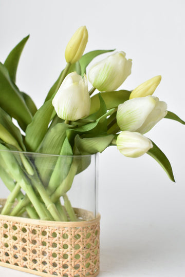 White Green Faux Tulips Arrangement