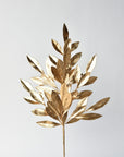 24 inch faux gold bay leaf stem with fifty metallic gold leaves on wired branches