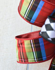 Multicolor Plaid with Harlequin Contrast Bow