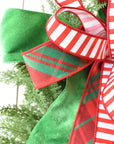 Red Green Plaid Bow with White/Red Stripe