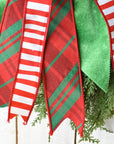 Red Green Plaid Bow with White/Red Stripe