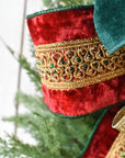 Red Green Gold Jeweled Ribbon Bow