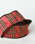 2.5" Red Burgh Plaid Faux Dupioni Ribbon