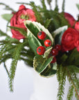 Red Ranunculus/Holly/Norfolk Pine Drop In X01
