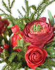 Red Ranunculus/Holly/Norfolk Pine Drop In X01