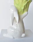 12"H Ceramic Bunny Holding Lettuce Vase