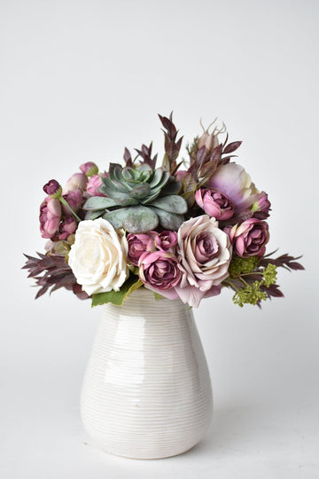 Purple Rose and Succulent Drop-In Bouquet Arrangement