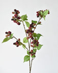 Close-up of faux raspberries showing fine red fibers on the fruit