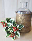18" Variegated Faux Holly Stem