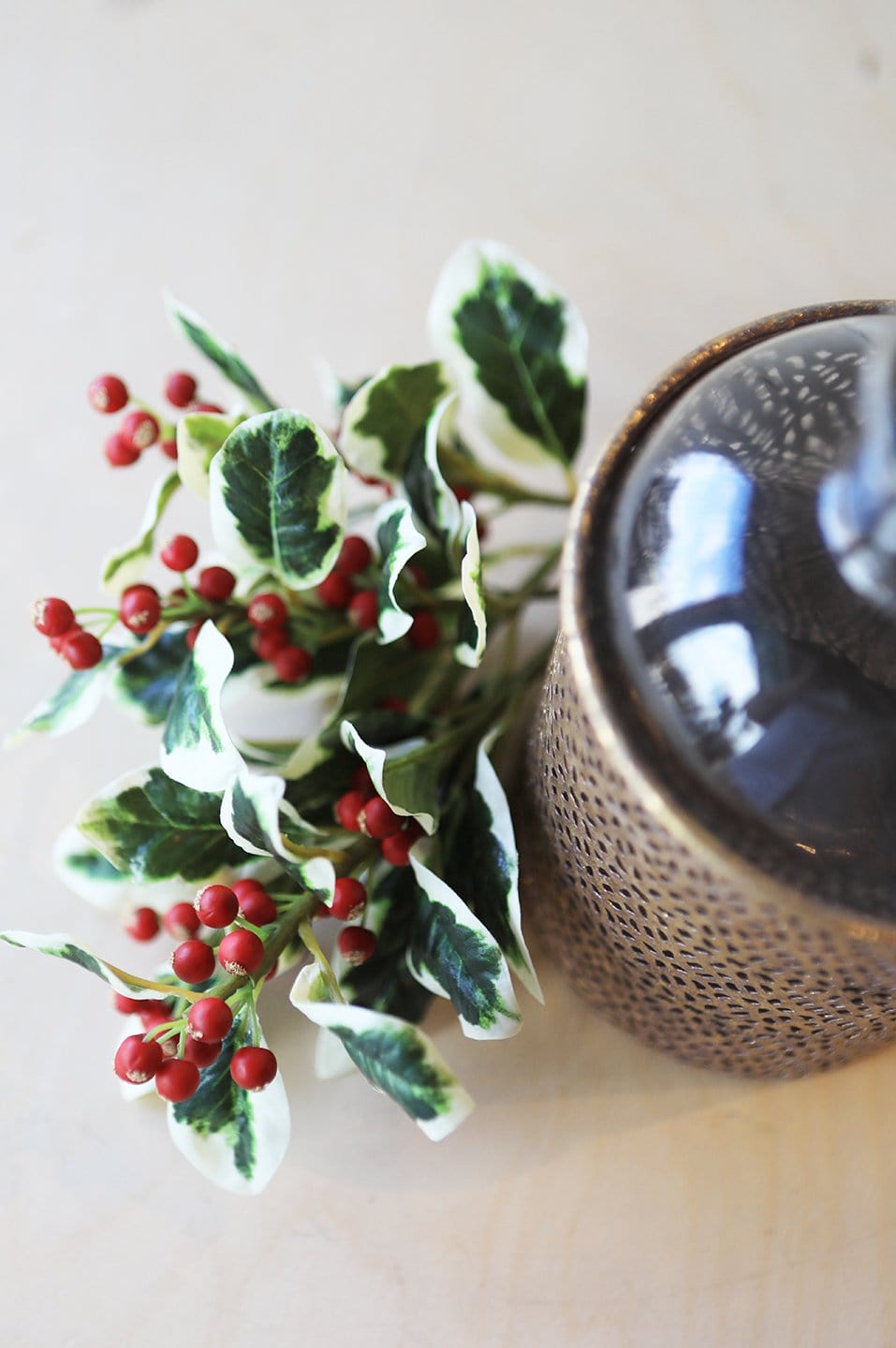 Faux Variegated Holly, Pine and Berry Stem, 13 – To The Nines Manitowish  Waters