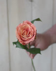 22" Faux Large Rose Bud Stem Light Coral