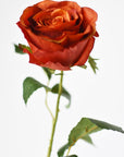 22" Faux Large Rose Bud Stem Deep Orange