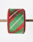 2.5" x 10yd Red + Green Plaid Dupioni Ribbon