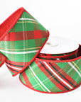 2.5" x 10yd Red + Green Plaid Dupioni Ribbon