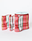 4" x 10yd Red + White + Green Plaid Ribbon