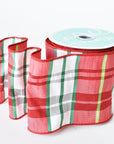 4" x 10yd Red + White + Green Plaid Ribbon