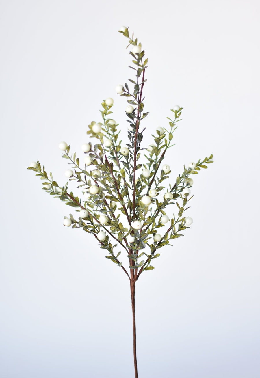 21” White Berry Boxwood Greenery Stem