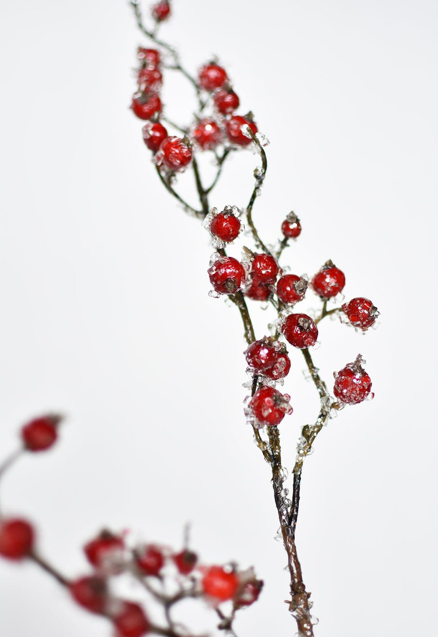 29" Faux Iced Red Berry Stem