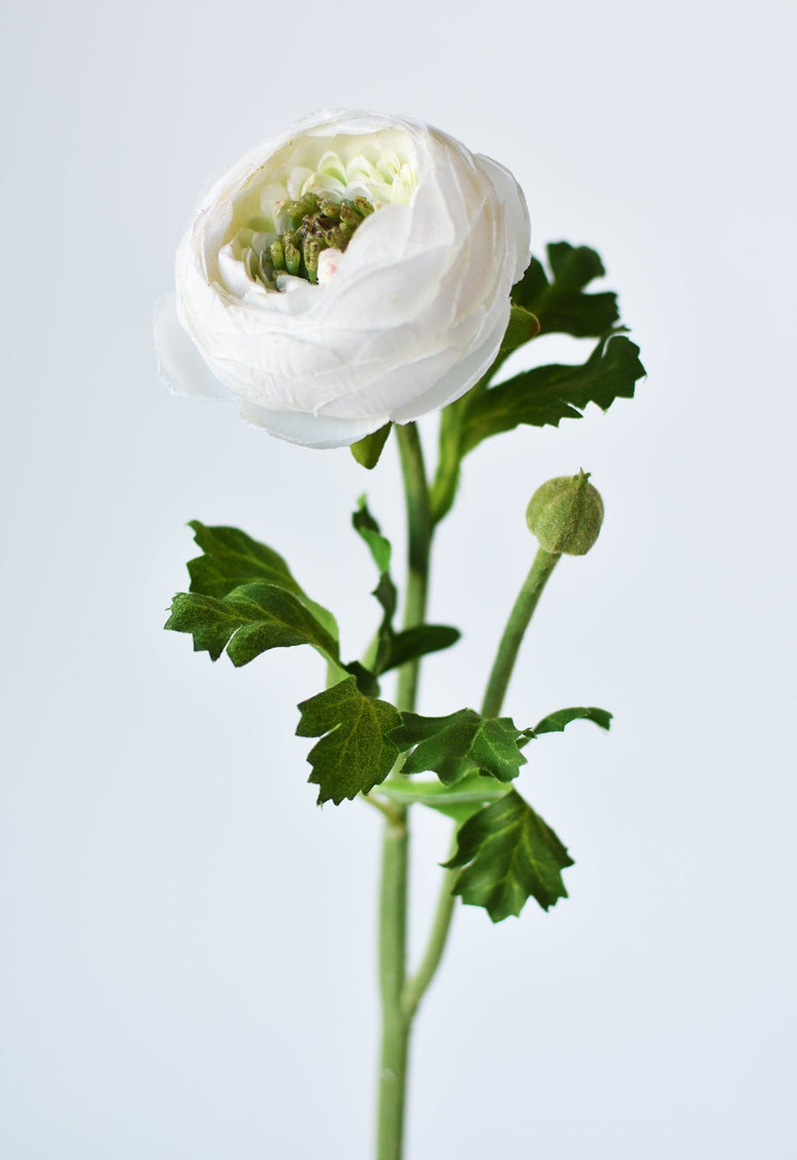 13" Faux White Ranunculus Stem