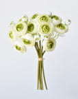 10.5" Faux White + Green Ranunculus Stem Bundle