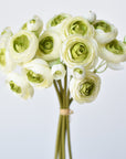 10.5" Faux White + Green Ranunculus Stem Bundle