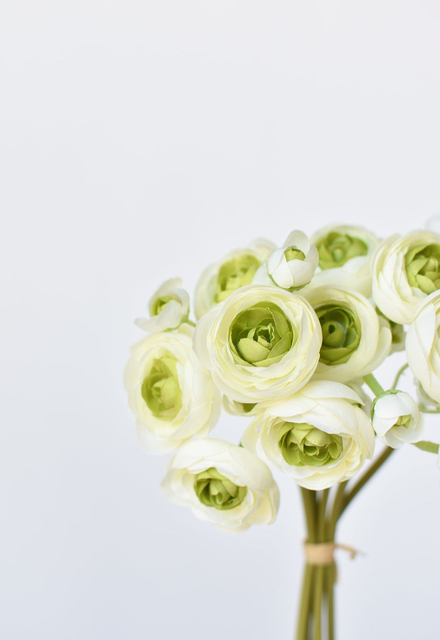10.5" Faux White + Green Ranunculus Stem Bundle