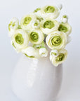 10.5" Faux White + Green Ranunculus Stem Bundle
