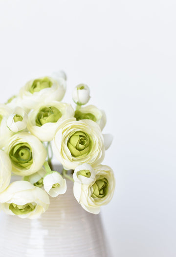 10.5" Faux White + Green Ranunculus Stem Bundle