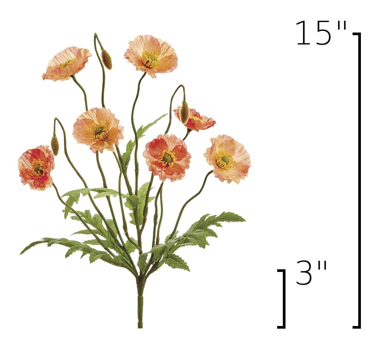 Size guide: 15 inches overall, splits at 3 inches
