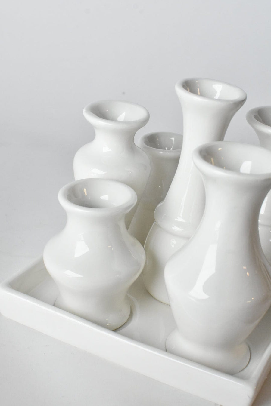 Square White Ceramic Bud Vases on Base