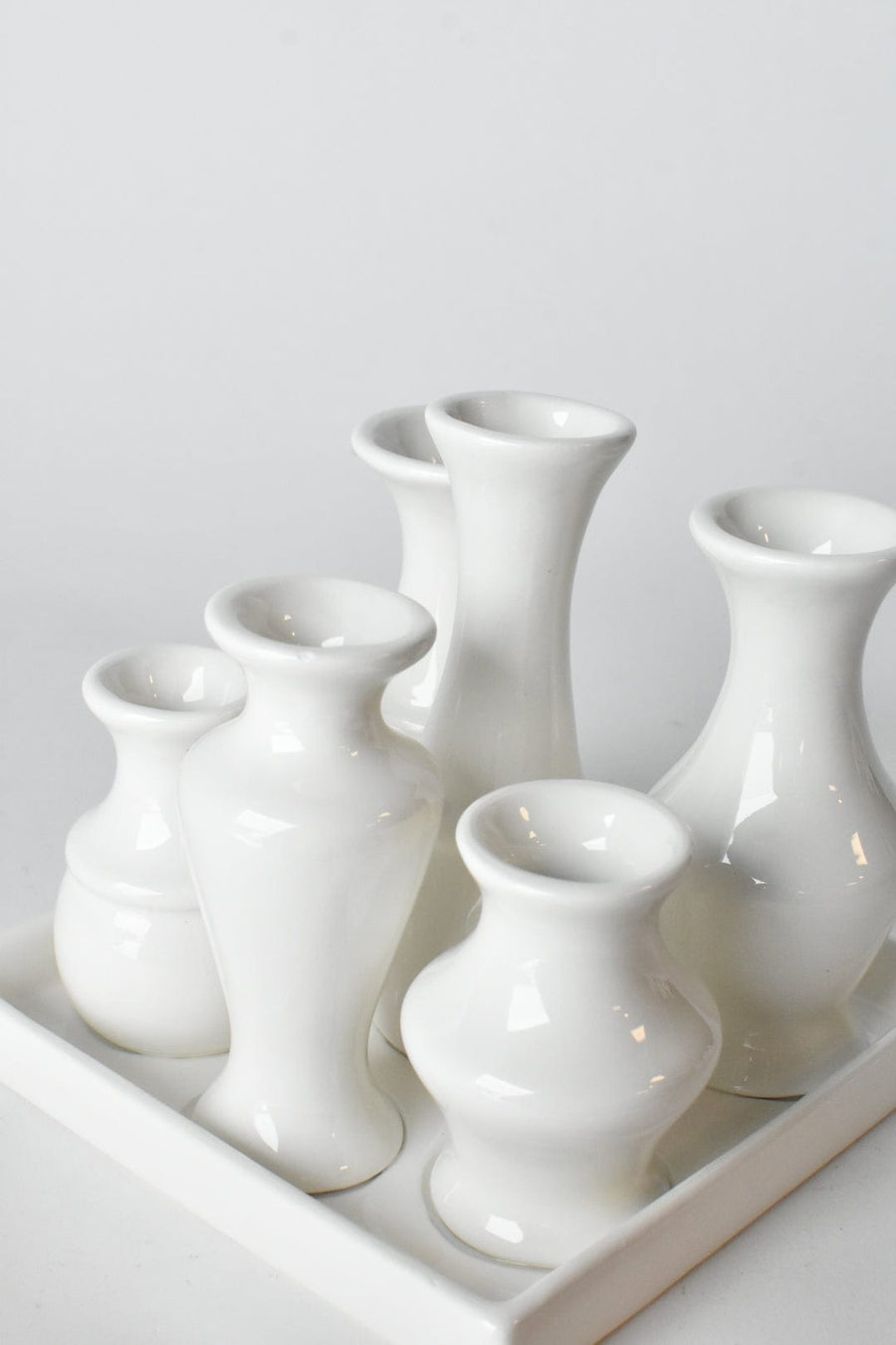 Square White Ceramic Bud Vases on Base