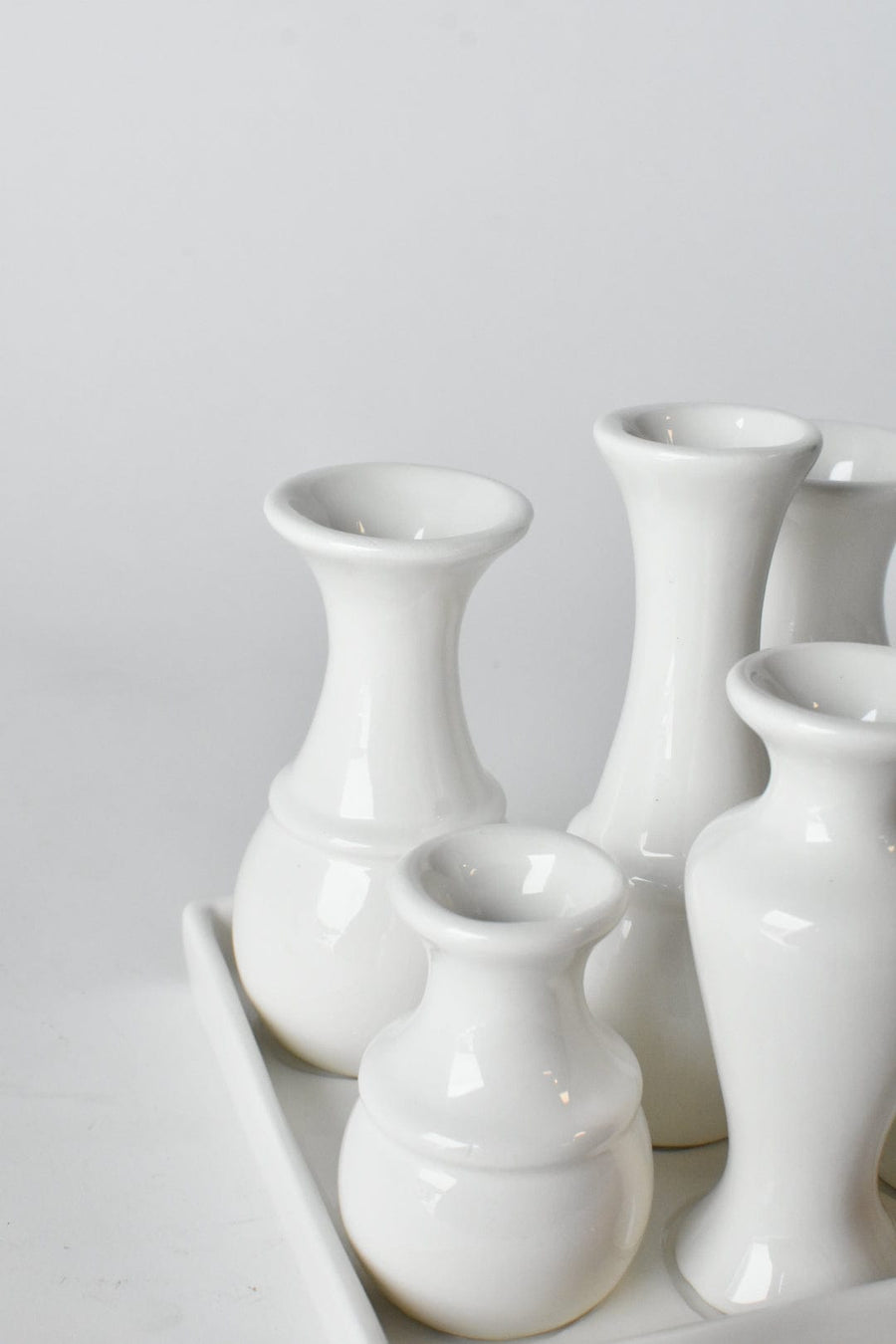 Square White Ceramic Bud Vases on Base