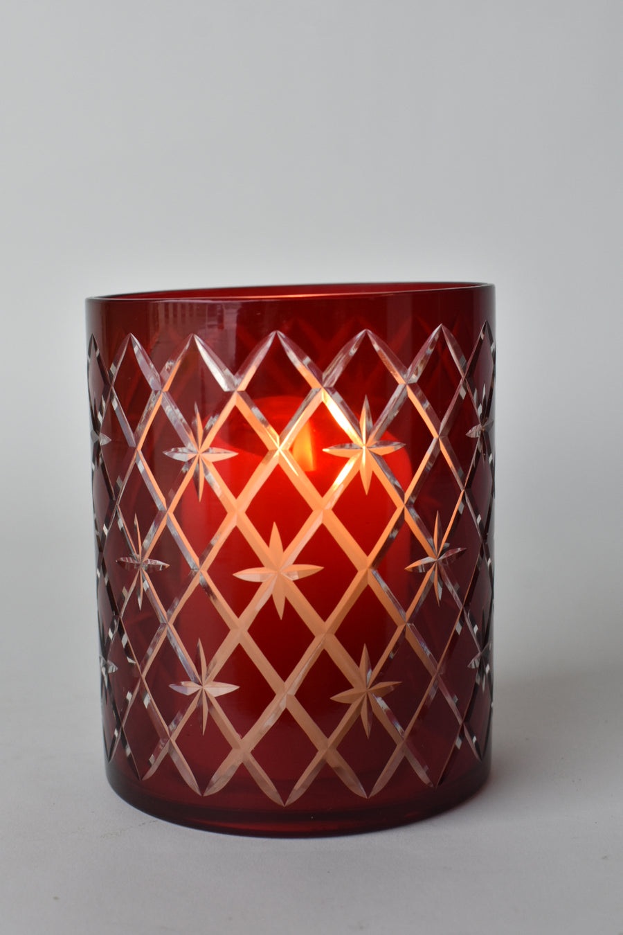 Crimson Cut Glass Hurricane