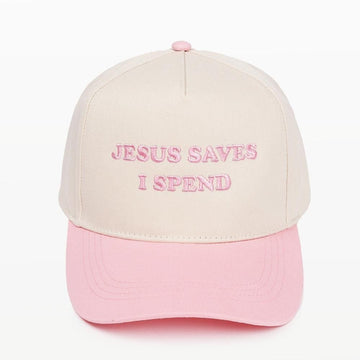 "JESUS SAVES I SPEND" Embroidered Two Tone Baseball Cap