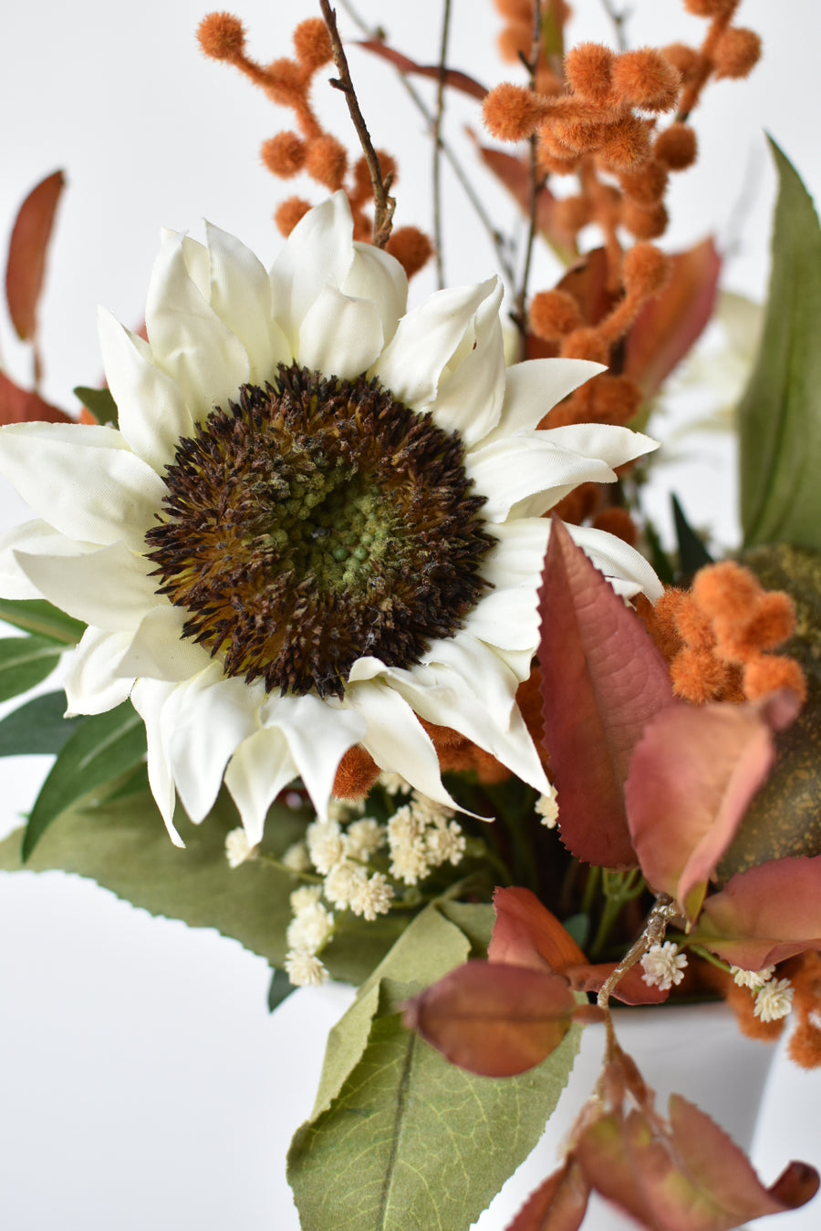 18" White Sunflower + Green Pumpkin Drop-In Arrangement 6F