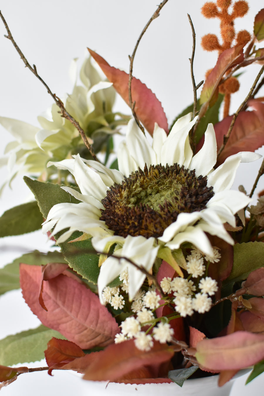 18" White Sunflower + Green Pumpkin Drop-In Arrangement 6F