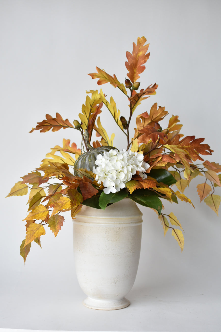 20" White Hydrangea + Oak Leaf + Birch Leaf Fall Drop-In 8F