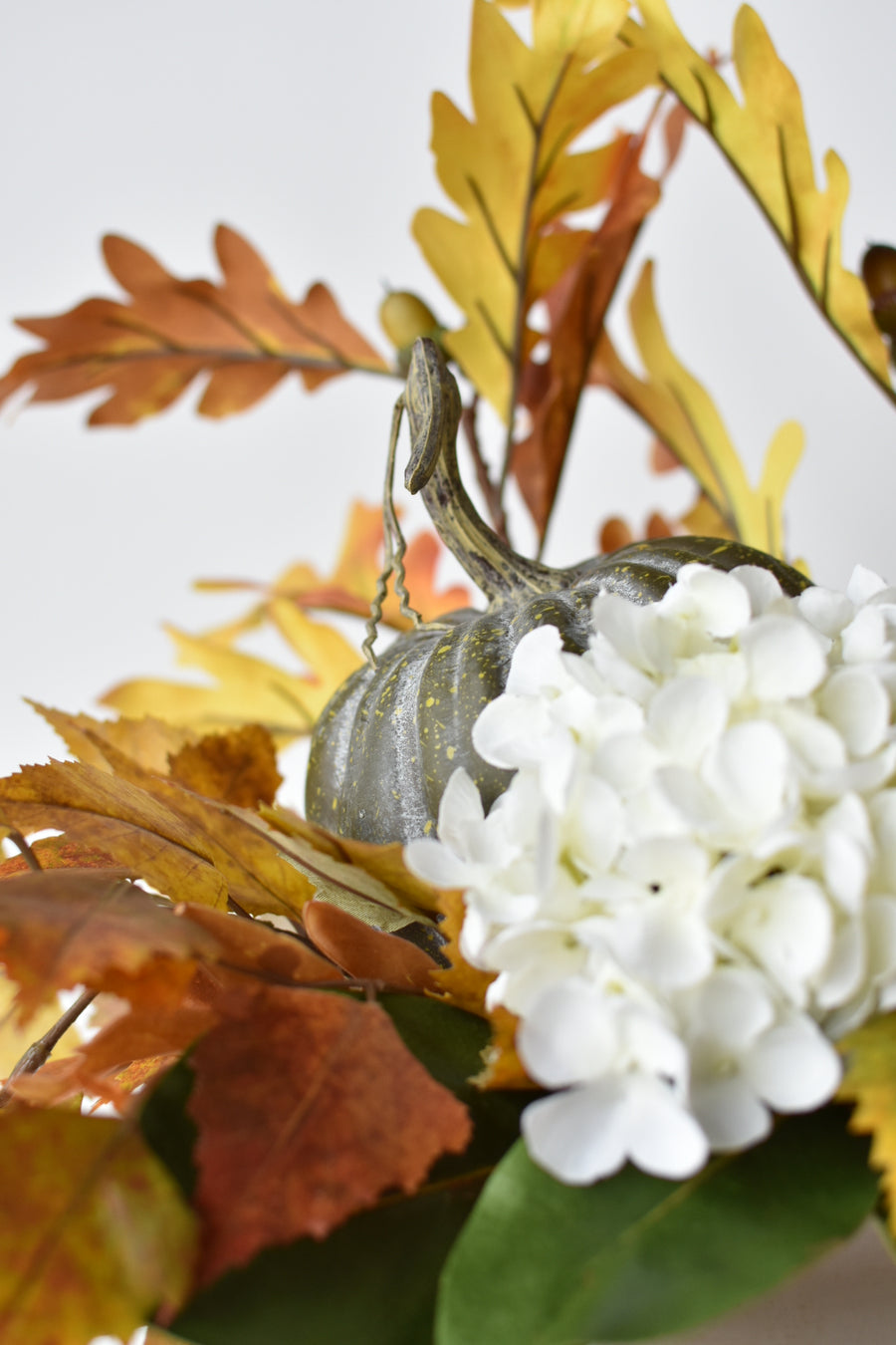 20" White Hydrangea + Oak Leaf + Birch Leaf Fall Drop-In 8F